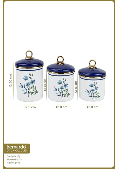 Bernardo Sapphire 3'lü Emaye Baharatlık Takımı Ahşap