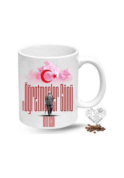 Öğretmenler Günü Hediyesi Atatürk Ay Yıldız Baskılı Porselen Kupa Bardak Beyaz