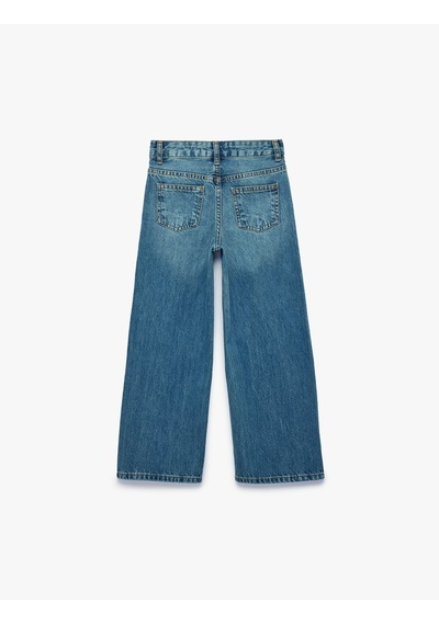 Koton Pamuklu Mom Fit Denim Pantolon Orta İndigo 7wkg40036ad