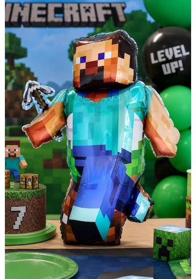 Minecraft Steve Folyo Balon 90x75 Cm Doğum Günü Parti Dekorasyon Balonu Çok Renkli