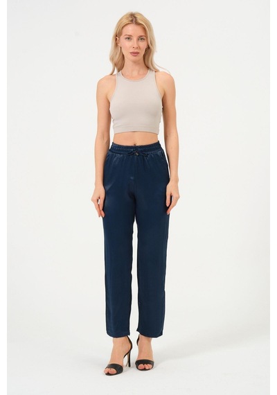 Rich Kadın Yüksek Bel Parlak Saten Pantalon Çok Renkli