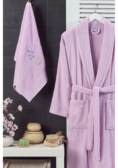 Bornoz - Nakışlı Havlu Seti Cora Leylak L/xl+45x85cm Leylak