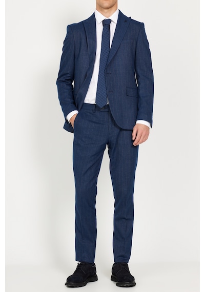 AC&Co / Altınyıldız Classics Erkek Lacivert Ekstra Slim Fit Dar Kesim Kırlangıç Yaka Çizgili Takım Elbise Lacivert