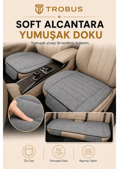 Opel Combo Üniversal Soft Alkantra Çizgili 3 Parça Oto Koltuk Minderi Gri