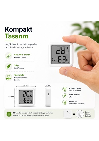 Dijital Sıcaklık Ve Nem Ölçer Lcd Ekranlı Mini Termometre Higrometre Ortam Isı Ve Nem Ölçer Duvar Ve Masaüstü Kullanım