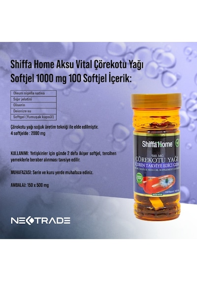 Aksu Vital - Shiffa Home Çörekotu Yaği Softjel- 1000 Mg