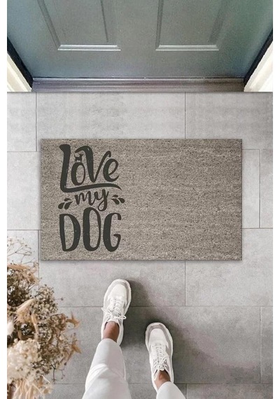 Dijital Baskı Gri Love My Dog Dekoratif Kapı Paspası K-2023 Renkli