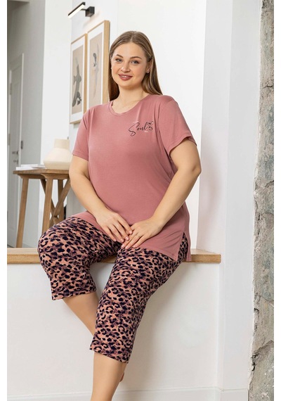 Aydoğan Kadın İnci Büyük Beden Somon Kapri Pijama Takım 0069 Somon