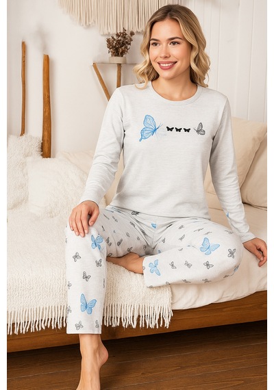 Remsa Kadın Kelebek Desen Suprem Pijama Takımı 0457 Bebe Mavi Bebe Mavi