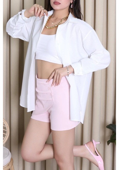 Modi Oversize Kesim Poplin Gömlek Kırıkbeyaz - 52447.2174. Açık Mavi - Beyaz