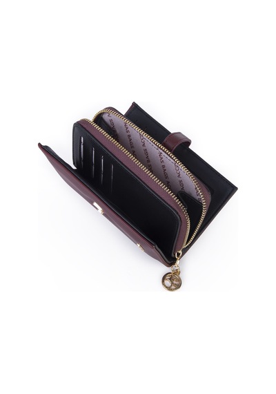 Nas Bag Kadın Orta Boy Kartlık Kağıt Para Ve Bozuk Para Tasarımına Sahip Bordo Dona 16x9 Cm