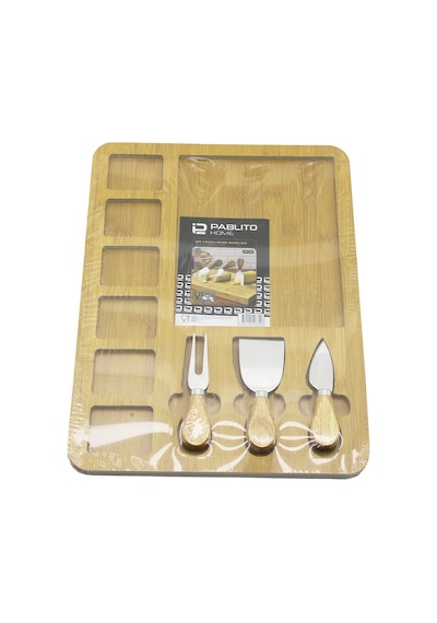Pablıto Home Pbt-333 Kahvaltı Peynir Sunum Panosu 30x39.5cm 6+1 Bölmeli 3 Bıçak Ahşap Sap D.gen Mdf Diğer