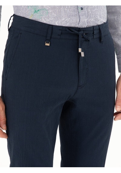 Cacharel Lacivert Slim Fit Beli Bağcıklı Kanvas Pantolon
