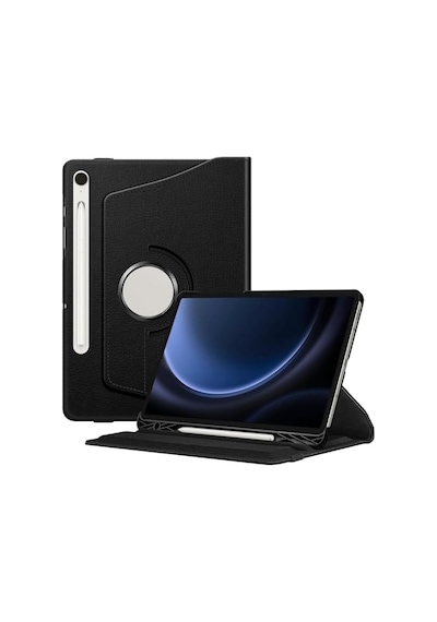 Galaxy Uyumlu Tab S9 Fe X510 Kılıf, 360 Derece Dönebilen Standlı Deri Akıllı Tablet Kılıfı, Kalem Bölmeli Elastik Bandajlı Koruyucu Kapak - Siyah