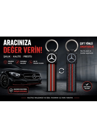 Mercedes Anahtarlık Çizgili , Mercedes Araç Anahtarlık - Mercedes Çift Yönlü Araba Anahtarlığı