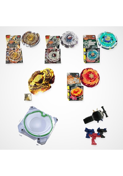 Beyblade Metal Fusion Set 5 Beyblade 2 Fırlatıcı 1 Arena - Bb109, Bb116e, Bb71, L-drago, Bb89
