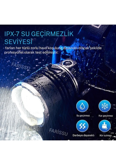 1 Km Menzilli 3000 Lümen Şarjlı Kafa Feneri - 30w Güç, Ipx-7 Suya Dayanıklı Kamp/av Feneri Siyah