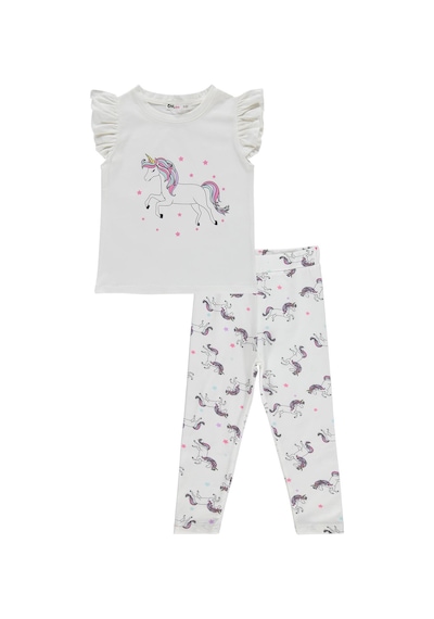 Civil Girls Unicorn Baskılı 2-5 Yaş Takım - Ekru 17973554126S1
