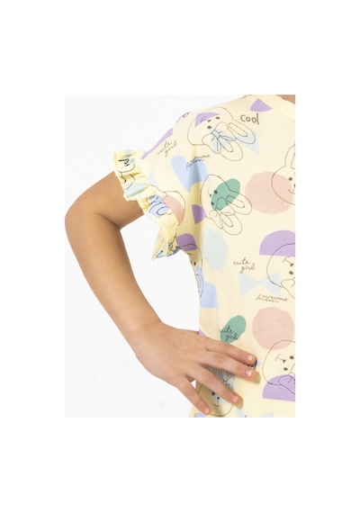 Harika Kids Kız Çocuk Kısa Kollu Şortlu Tavşan Baskılı Yazlık Basic Takım 2-5 Yaş 001