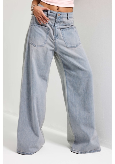 it's basic Kadın Gri Kot 2s6-89 Mega Baggy Çift Parça Önden Cepli Tasarım Denim Jean