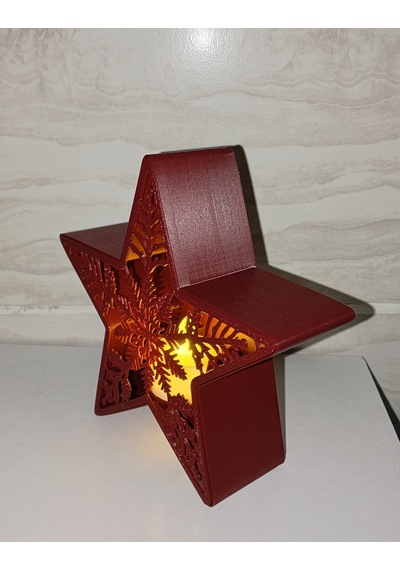 Kar Tanesi Yıldız Dekoratif Mumluk + Hediye 1 Adet Pilli Mum Bordo