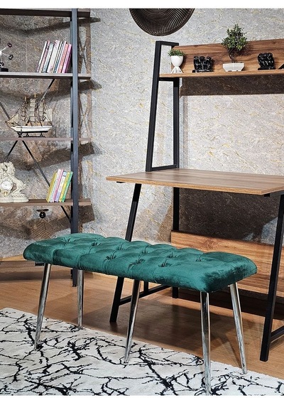 Krom Metal Yeşil Oturaklı Sivriltme Ayaklı Babyface Puf & Bench & 001