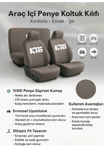 Her Mevsim Rahatlik Sunan Kia Ceed İle Uyumlu Oto Koltuk Kilifi İle Aracinizda Ferahlik Gri