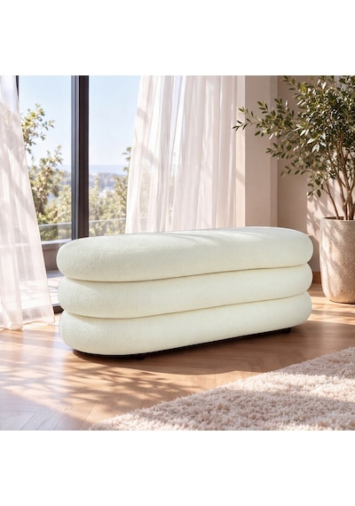 İnarch Dizayn Naturis Sandıklı Bench Depolama Alanlı Modern Puf Kırık Beyaz