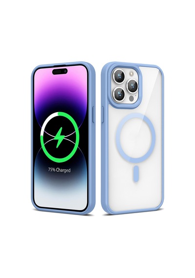 Zore Apple iPhone Uyumlu 14 Pro Max Kılıf Magsafe Wireless Şarj Özellikli Silikon Omsy Ege Kapak - Açık Mavi