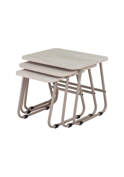 Vilinze Zigana Çok Amaçlı Vizon Metal Ayak 3'lü Traverten Mdf Zigon Sehpa Vizon-traverten