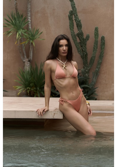 Mai Collection Mai Studios Co. Arief Bağlamalı Gloplu Somon Bikini Üstü Somon
