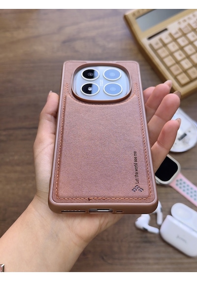 Redmi Note 14 Pro 5g Uyumlu Premium Deri Dokulu Darbelere Karşı Dayanıklı Nazal Silikon Kılıf Kahverengi