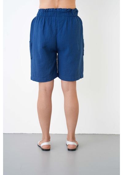 The Voler Müslin Şort Kadın Yüksek Bel Oversize Rahat Kesim Cepli %100 Pamuklu Yazlık Şort Mavi The Voler Müslin Şort Kadın Yüksek Bel Oversize Rahat Kesim Cepli %100 Pamuklu Yazlık Şort Mavi