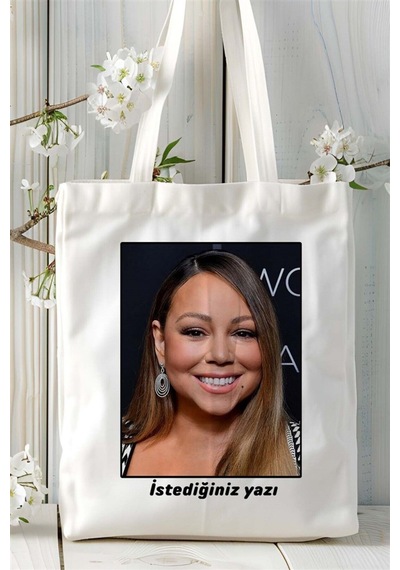 Art Hediye Mariah Carey Baskılı Bez Çanta Omuz Çantası Kişiye Özel Desen 4 Çok Renkli
