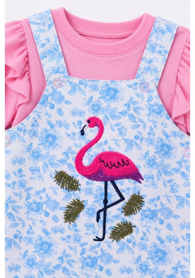 Babyhola Kız Bebek Çocuk Flamingo Salopet Badi Takım 23388 Pudra