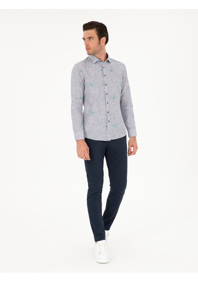 Cacharel Lacivert Slim Fit Beli Bağcıklı Kanvas Pantolon