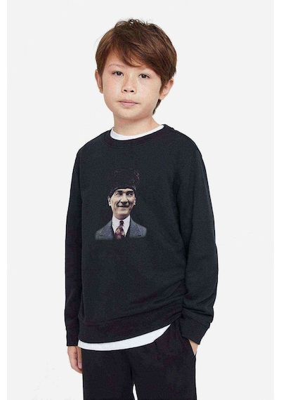 Tshirthane Atatürk Mustafa Kemal Paşa Baskılı Unisex Çocuk Siyah Sweatshirt Siyah