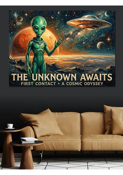The Unknown Awaits Alien Uzay Dekoratif Kanvas - Mdf Ahşap Tablo
