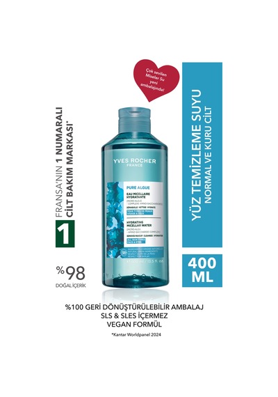 Yves Rocher Makyaj Temizleme Micellar Suyu-normal Ve Kuru Cilt -pure Algue Nemlendirici Botanik Kompleks 400ml