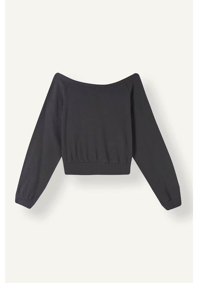 Defacto Cropped Fıt Kayık Yaka Baskılı Sweatshirt I6138ax26auar191 Antrasit-ar191