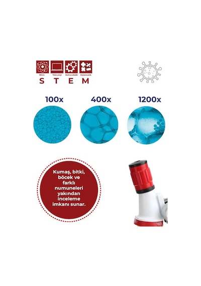 Temel Işıklı Bilimsel Çocuk Mikroskobu 100x 400x 1200x, Stem Eğitim Ve Deney Seti