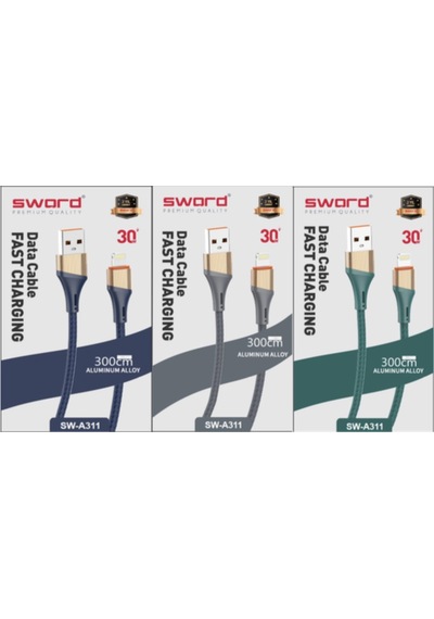 Sword 3 Üç Metre Apple Uyumlu iOS iPhone Hızlı Şarj Ve Data Kablosu