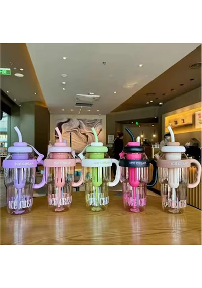 Bıgmug Ice Cream Tritan Pipetli Suluk Detoks Matara 1300 Ml Pembe