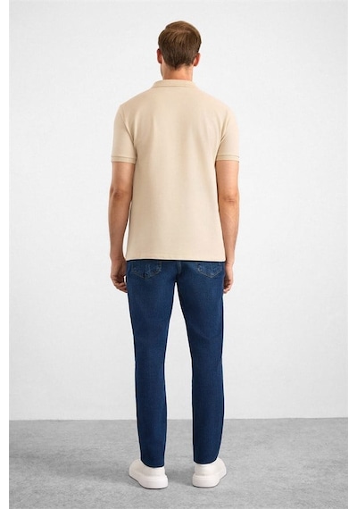 Süvari Bej Slim Düz Baskısız Pike Düğmeli Polo Yaka Tişört Sts1014000019-bj3
