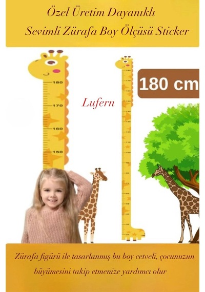 Özel Üretim Sevimli Sarı Zürafa Boy Ölçüsü Sticker Bebek Çocuk Cetvel Çift Taraflı Bant Dayanıklı