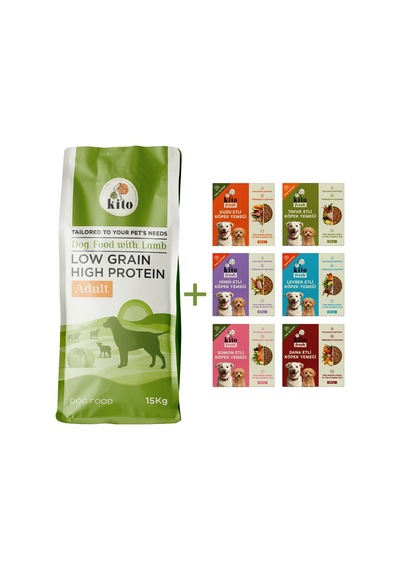 Kito Kuzu Etli Yetişkin Köpek Maması 15 KG + Kito Fresh Tanışma Paketi 6'lı