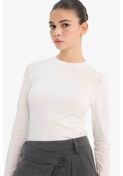 Defacto Fitted Basic Kırık Beyaz Kadın T-shirt D0199ax/wt32