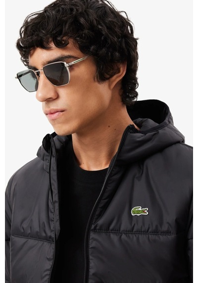 Lacoste Water Resistant Syntehic Fill Jacket Sabit Kapüşonlu Su İtici Erkek Mont Siyah