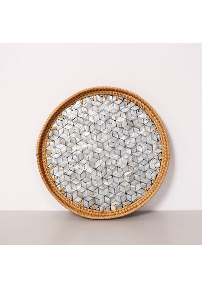 Abstract 30x3 Cm Sedefli Rattan Tepsi & Duvar Dekoru Mix