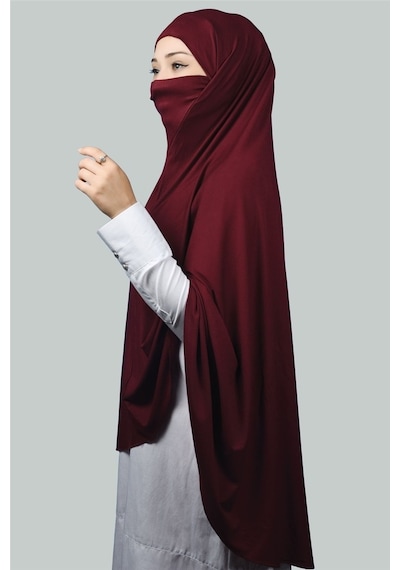 Altobeh Hazır Türban Peçeli Pratik Eşarp Tesettür Nikaplı Hijab - Namaz Örtüsü Sufle (5XL) - Bordo